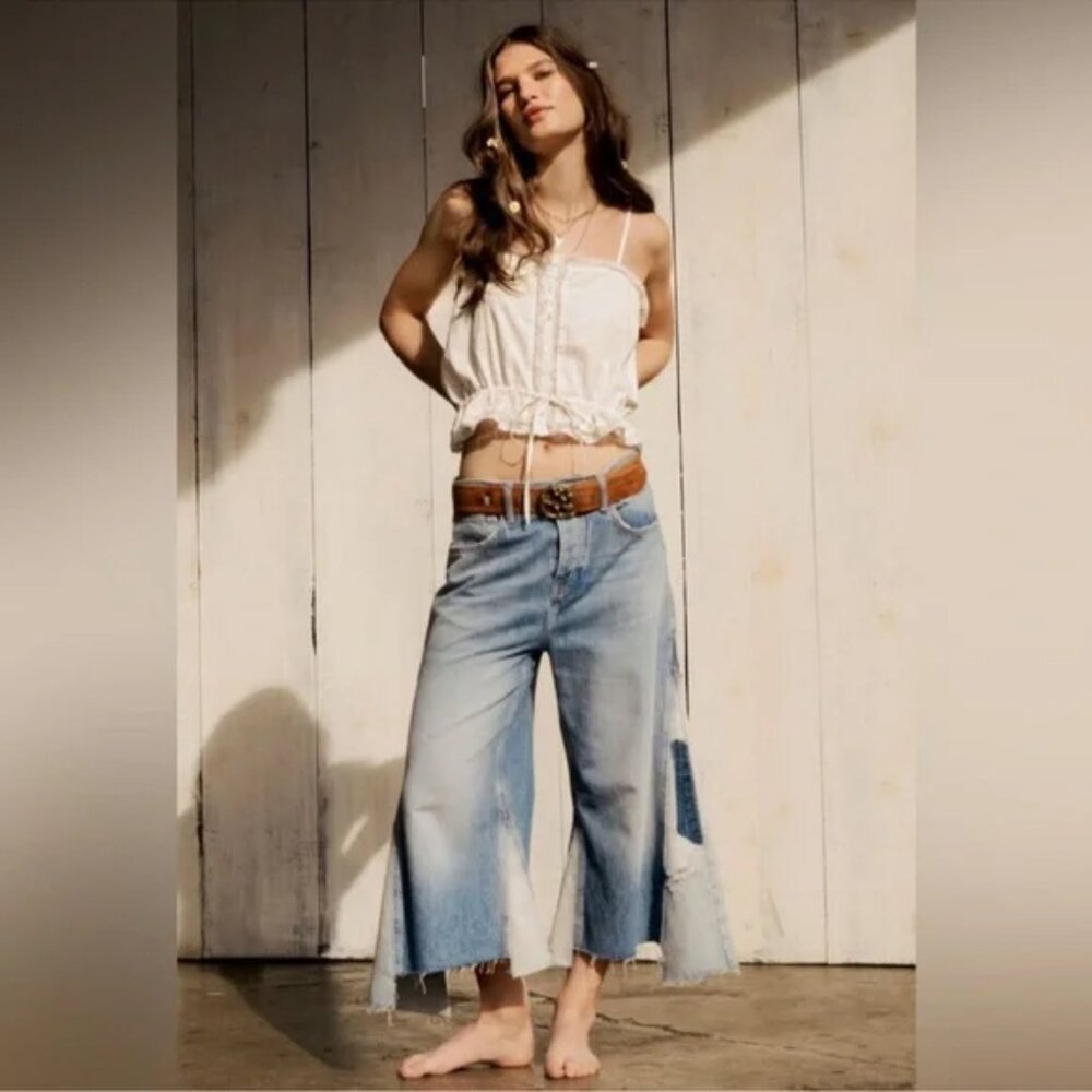 041 Free People We The Free Ripple Wide Leg Cropped Jeans NWT Size 24